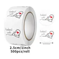Roll of 1 inch Baked with Love stickers with red heart and oven mitt design for packaging - Baked With Love (C22) / 500 Stickers/Roll / 25mm