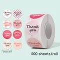 Detail of pink round Thank You stickers roll, 500 labels per roll, 1 inch diameter. - Warm Pink Series Style (C188B) / 500 Sheets/Roll (2.5cm/1inch)