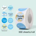 Detail view of 1-inch Thank You sticker roll with 500 floral and striped blue labels - Blue Plaid Series Style (C188C) / 500 Sheets/Roll (2.5cm/1inch)