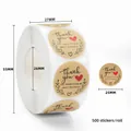Macro view of kraft paper thank you stickers with dimensions and 500 pieces per roll count. - Thank You Black Artistic Font Style (C51E) / 500 Pieces/Pack (2.5CM)