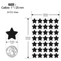 Size guide for black star reward stickers showing sheet and individual dimensions - Standard A5 Size / Black (C1071)