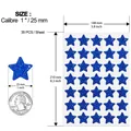 Detailed dimensions for blue glitter star stickers showing 35 pieces per sheet - 14.8*21cm/Sheet / Laser Blue