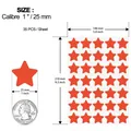 Detailed specification for red star reward stickers showing 1-inch size and sheet layout - Standard A5 Size / Red (C1074)