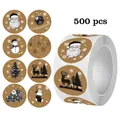 Rolle mit 500 Stück 2,5 cm runden Weihnachts-Kraftpapier-Aufklebern mit festlichen Motiven - Weihnachtsthema (C281) / 500 Aufkleber/Rolle