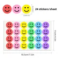 Detail view of 24-piece colorful smiley face reward stickers with exact dimensions - 6 Color Mixed Emotion Emoji (C690) / Single Sheet (11x18.5cm)