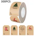 Rouleau de 300 étiquettes cadeaux de Noël en papier Kraft avec motifs renne et sapin - Style Mixte de Noël (C228) / 300 Pièces (5x7.5cm)