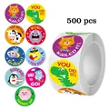 Roll of 500 pcs cartoon animal reward stickers for teacher encouragement and DIY decoration - Cartoon Animal Series (C723) / 500 Sheets/Roll