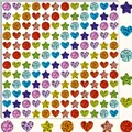 Macro detail of colorful holographic heart, star, and circle glitter stickers. - A216 Style (A216) / 22cm x 22cm