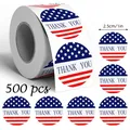 Detail showing quantity and dimensions of American flag Thank You sticker roll - B253 (B253) / 500 Sheets/Roll