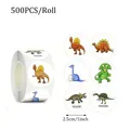 Close-up detail of 500pcs dinosaur reward stickers on a roll with 1-inch size - Dinosaur Pattern (C144) / 500 Stickers/Roll / 2.5cm Diameter