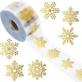 Rollo de pegatinas navideñas transparentes con elegantes copos de nieve en lámina dorada. - Estilo C168 / 2,5 cm/1 pulgada*500 pegatinas