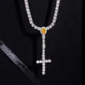 Hypoallergenic 925 sterling silver moissanite hip hop cross pendant with yellow gemstone - 3mm 18 Inch / Silver Tone With Yellow Moissanite