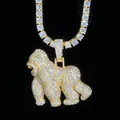 Pendaglio a forma di gorilla in argento 925 con moissanite e collana tennis - Pendente Grande (Senza Catena) / Oro bianco