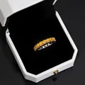 Elegant 925 silver eternity band ring with 4mm round orange moissanite stones in a gift box - US Size 6 / Silver + Fanta Orange Moissanite
