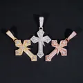 Detailed view of three hip hop moissanite cross pendants in gold, silver and rose gold - Silver / White Moissanite
