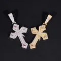 Close-up of iced-out hip hop cross pendants with iridescent stones in gold and silver - Silver / Colorful White Moissanite