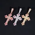 Detail view of S925 silver moissanite cross pendants with pink stones in three colors - Silver / Pink Moissanite