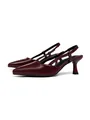 Eleganti sandali bordeaux a punta con tacco a rocchetto e cinturino in pelle verniciata - 38 / Fascia Elastica / Rosso Vino Lucido