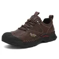 Durable brown outdoor casual work shoes for men featuring classic handmade stitching details - 39 / Dark Brown