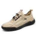 Scarpe sportive casual da uomo in mesh traspirante kaki con suola cucita a mano - 38 / Cachi