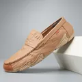 Professional men's breathable loafers with crocodile pattern, slip-on casual driving shoes - 38 / Brown