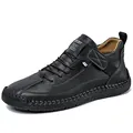 Men's black leather mid-top casual boots with slip-on design and thick sole - 38 / Black