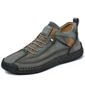 Men's casual grey mid-top leather boots featuring durable hand-stitched soles - 38 / Green