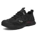 Men's rugged black outdoor casual work shoes with durable sole and lace-up design - 39 / Black