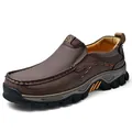 Mocassins en cuir marron pour hommes, style décontracté avec semelle antidérapante - 40 / Brun Foncé