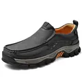 Mocassins décontractés en cuir noir pour hommes avec semelle d'extérieur antidérapante - 40 / Gris