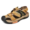 Men's khaki closed-toe beach sandals with non-slip sole and adjustable straps - 38 / Khaki