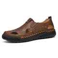 Klassieke bruine leren holle ademende herensandalen voor de zomer op het strand - 38 / Donkerbruin
