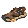 Men's outdoor brown closed-toe beach sandals with non-slip rubber sole for summer season - 38 / Dark Brown