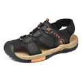 Men's athletic closed-toe beach sandals in black and orange for outdoor summer comfort - 38 / Black