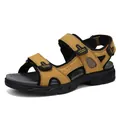 Durable men's genuine leather outdoor sandals with adjustable straps and rubber sole - 38 / Brown