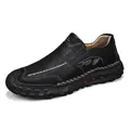 Mocassins en cuir noir pour hommes avec détails cousus main et semelle en caoutchouc - 39 / Noir