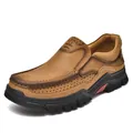 Mocassins en cuir marron pour hommes avec semelles en caoutchouc antidérapantes durables - 38 / Sans lacet / Kaki