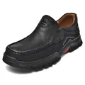 Mocassins classiques en cuir grainé noir pour hommes avec semelle en caoutchouc antidérapante - 38 / Sans lacet / Noir
