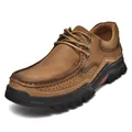 Chaussures décontractées pour hommes en cuir de vachette marron avec semelle antidérapante - 38 / Style à lacets / Kaki