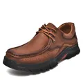 Chaussures décontractées pour hommes en cuir marron avec semelle en caoutchouc antidérapante - 38 / Style à lacets / Beige