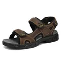 Durable brown leather men's outdoor sandals with adjustable straps and rubber sole - 38 / Khaki