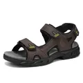 Men's outdoor leather sandals in brown with adjustable straps and non-slip sole - 38 / Red Brown
