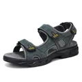 Premium men's outdoor leather sandals in dark teal green with adjustable straps - Green