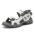 White men's genuine leather outdoor sandals with adjustable straps and breathable mesh - White
