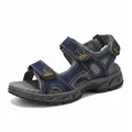 Men's navy blue cowhide leather outdoor sandals with breathable mesh and straps - Blue