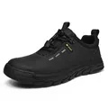All-black slip-on men's chef shoes featuring non-slip soft soles and casual leather uppers - 38 / Black