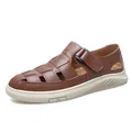 Men's brown breathable hollowed-out leather sandal with adjustable strap and soft sole - 40 / Closed Toe Style (92537) / Brown