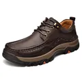 Premium dark brown genuine cowhide leather men's outdoor casual work shoes on white - 38 / Lace-up Style / Brown