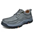Premium grey genuine leather outdoor casual loafers for men with rugged workwear style - 38 / Lace-up Style / Gray