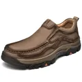 Premium brown top-grain cowhide leather loafers for men, casual outdoor walking shoes - 38 / Slip-on / Dark Brown